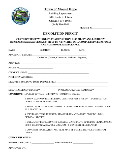 First page of the Demolition Permit