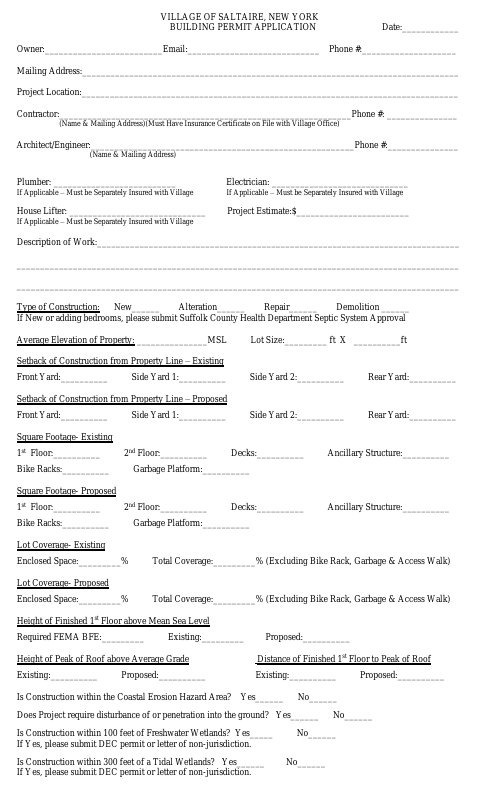 First page of the Building Permit Application
