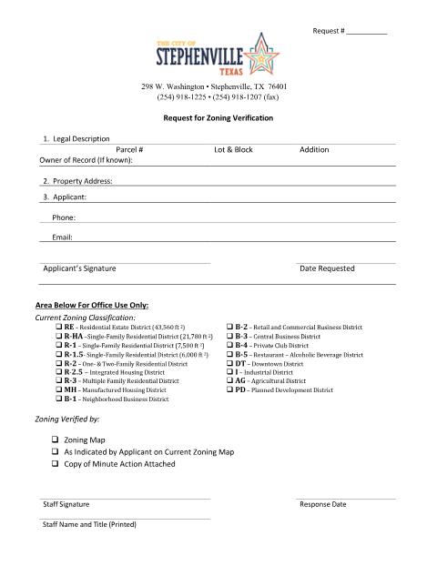 First page of the Request for Zoning Verification