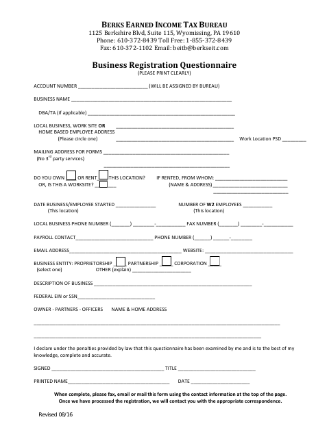 First page of the Home Business Privilege License Application