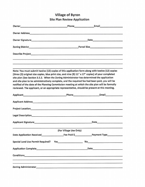 First page of the Site Plan Review Application