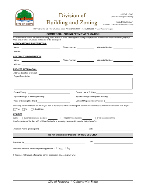 First page of the Commercial Zoning Permit Application
