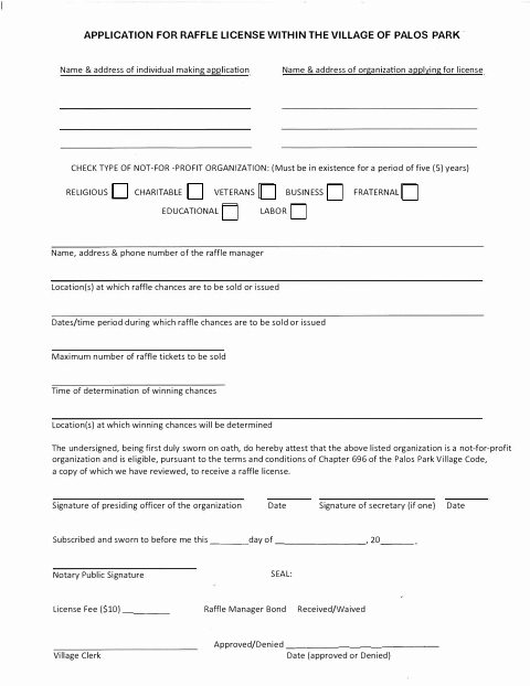 First page of the Raffle License Application