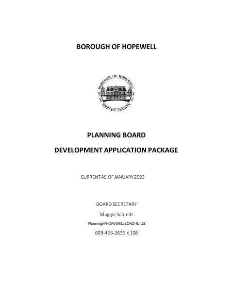 First page of the Planning Board Development Application