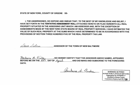 First page of the Tentative Assessment Certification