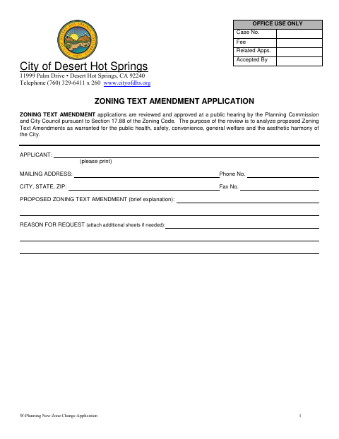 First page of the Zoning Text Amendment Application