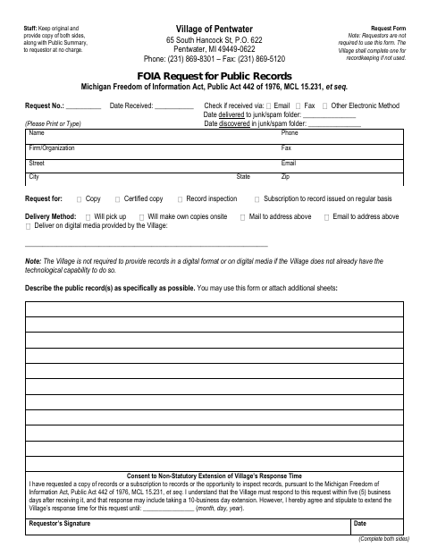 First page of the FOIA Request for Public Records