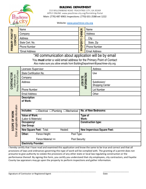 First page of the Building Permit Application