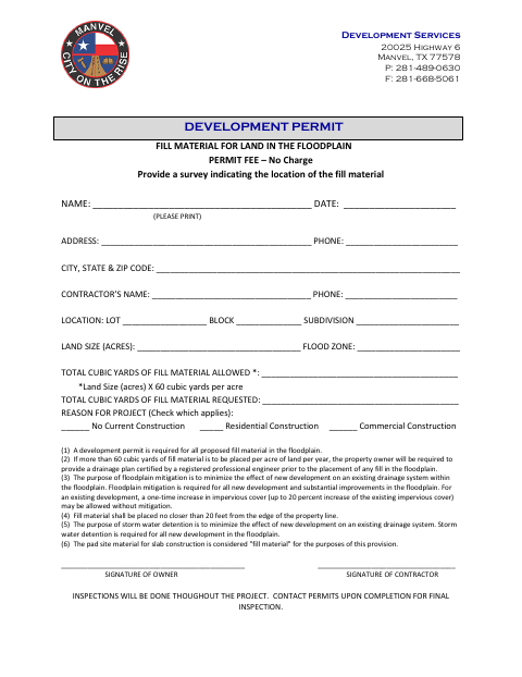 First page of the Fill Material for Land in the Floodplain Permit