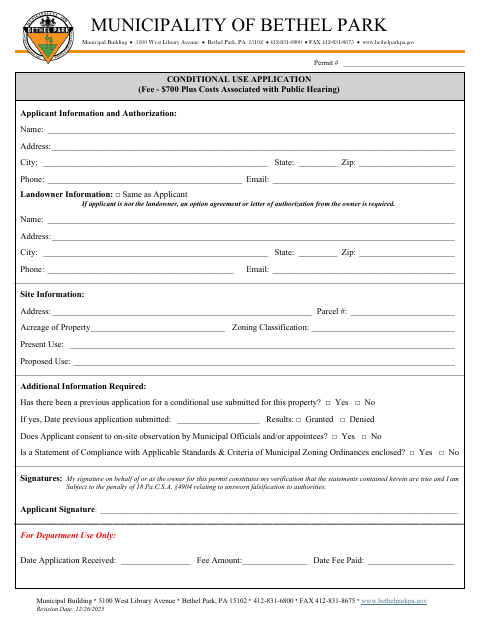 First page of the Conditional Use Application