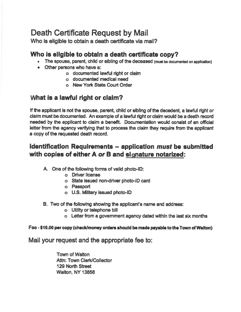 First page of the Application to Local Registrar for Copy of Death Record