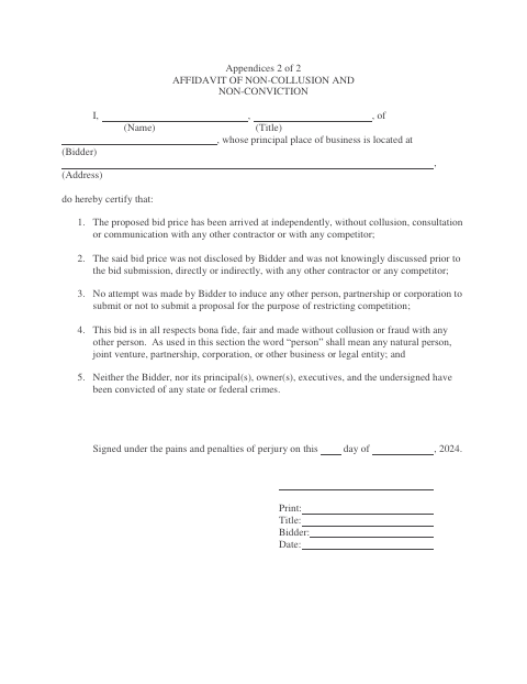 First page of the Affidavit of Non-Collusion and Non-Conviction