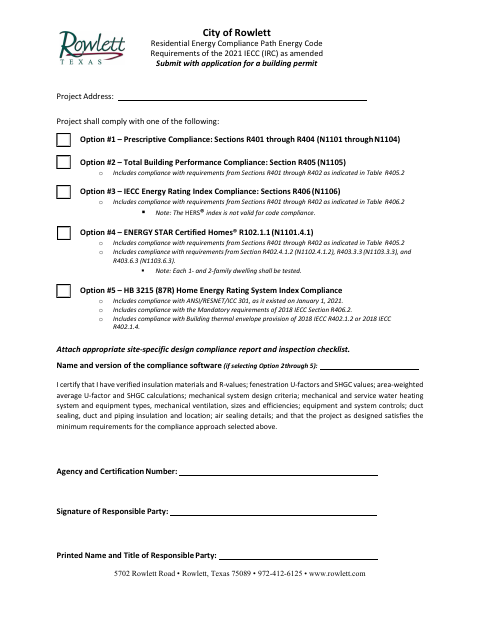First page of the Residential Energy Compliance Path