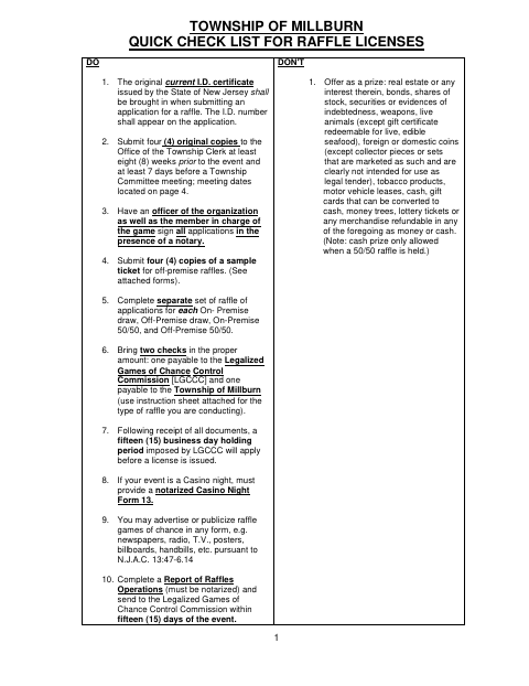 First page of the Raffle License Application and Report of Operations