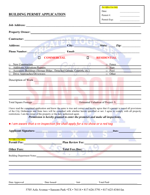 First page of the Building Permit Application