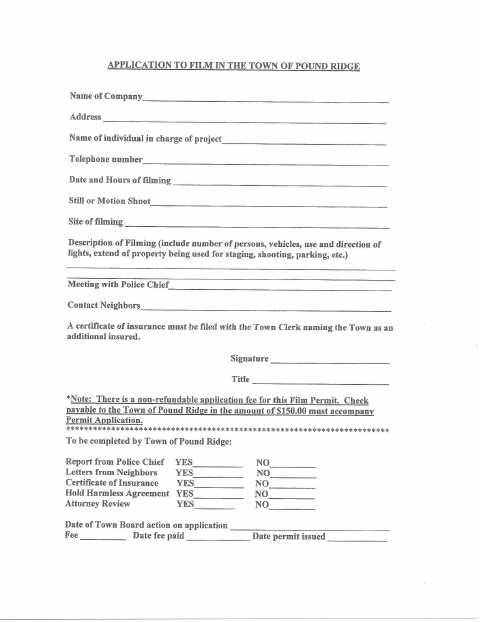 First page of the Filming Permit Application