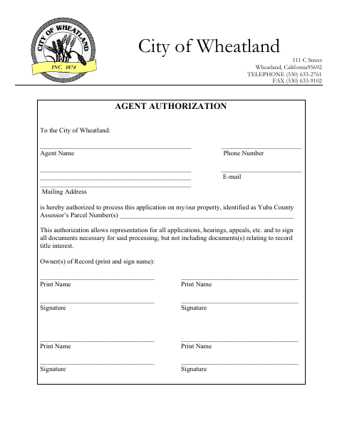 First page of the Agent Authorization