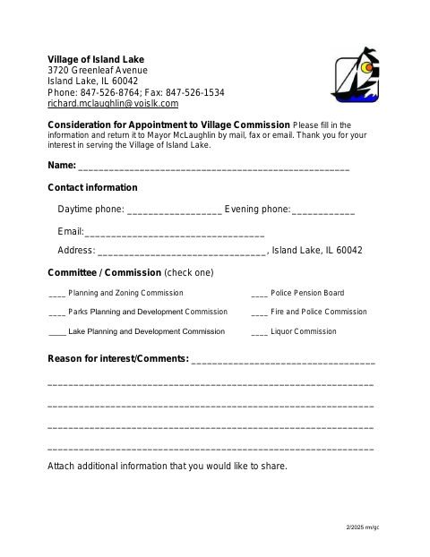 First page of the Consideration for Appointment to Village Commission