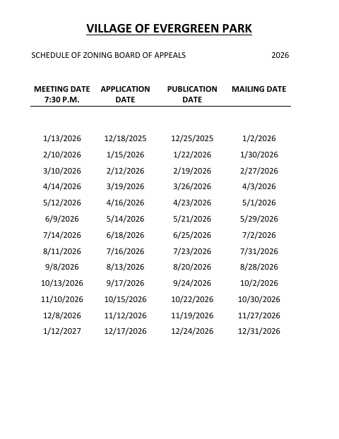 First page of the Zoning Board of Appeals Application