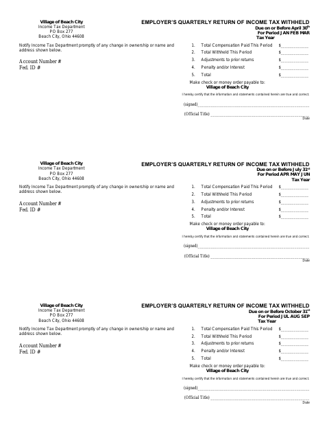 First page of the Employer’s Quarterly Return of Income Tax Withheld