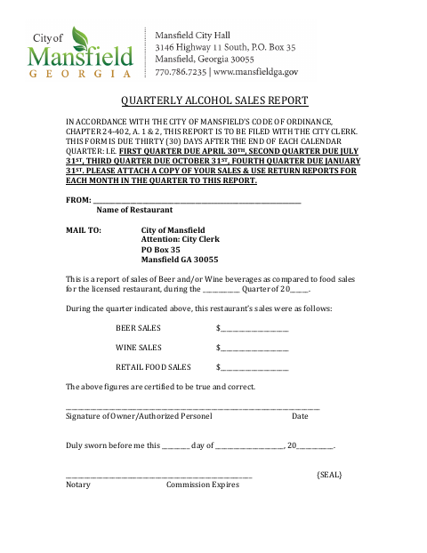 First page of the Quarterly Alcohol Sales Report