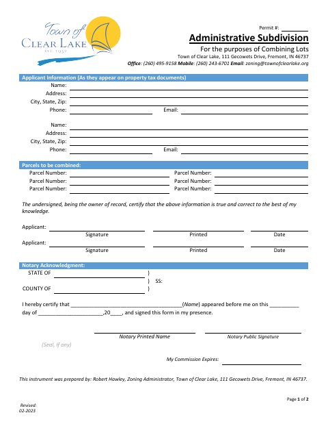 First page of the Administrative Subdivision to Combine Lots