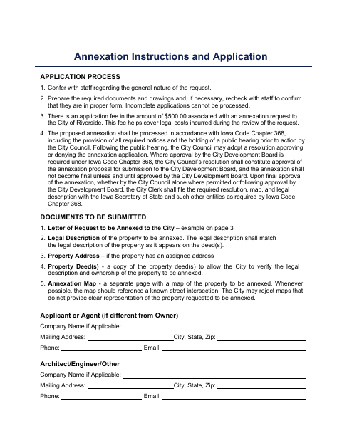 First page of the Voluntary Annexation Application