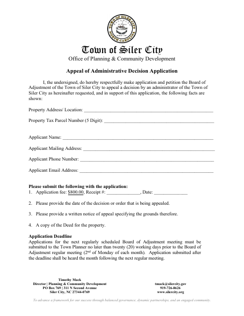 First page of the Appeal of Administrative Decision Application