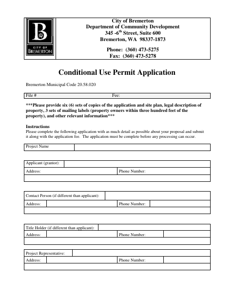First page of the Conditional Use Permit Application