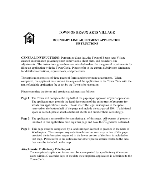 First page of the Boundary Line Adjustment Application