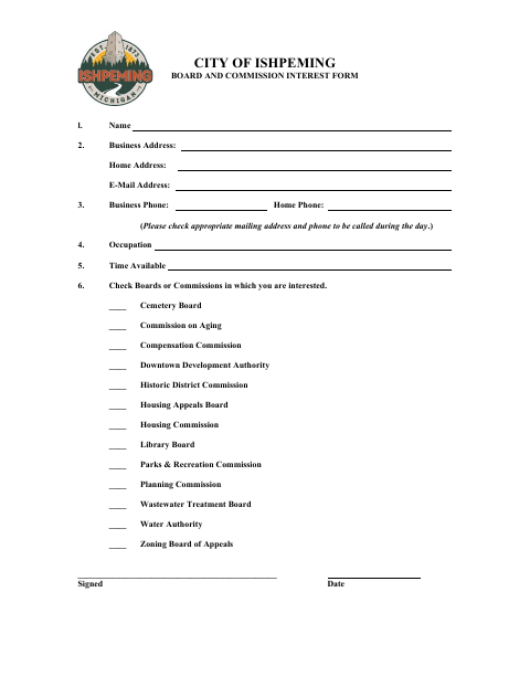 First page of the Board and Commission Interest Form
