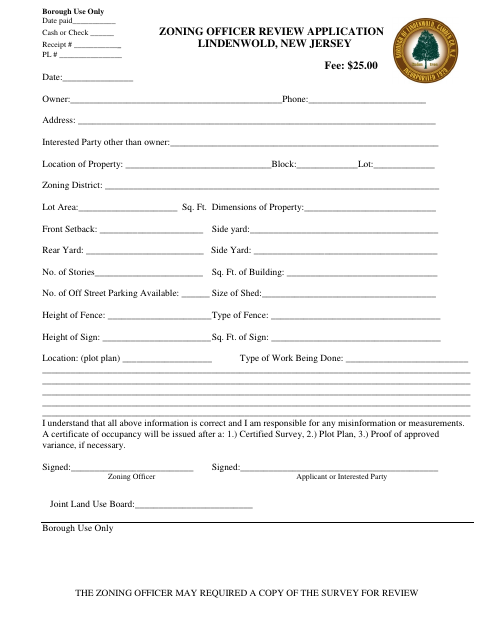 First page of the Zoning Officer Review Application