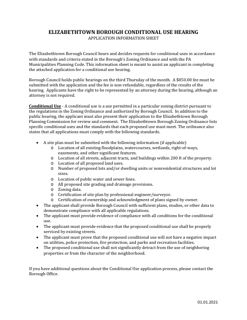 First page of the Conditional Use Hearing Application Information Sheet