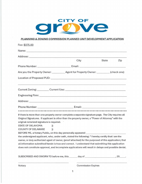 First page of the Planned Unit Development Application