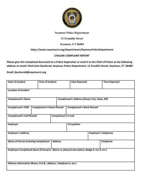 First page of the Civilian Complaint Report