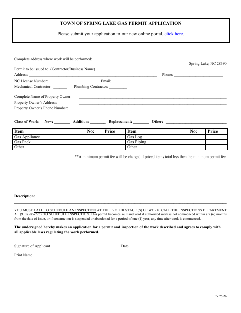 First page of the Gas Permit Application