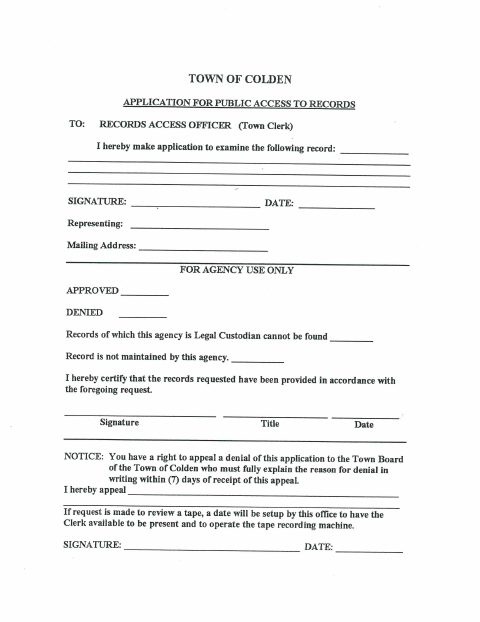 First page of the Application for Public Access to Records
