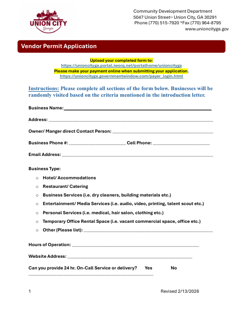 First page of the Vendor Permit Application