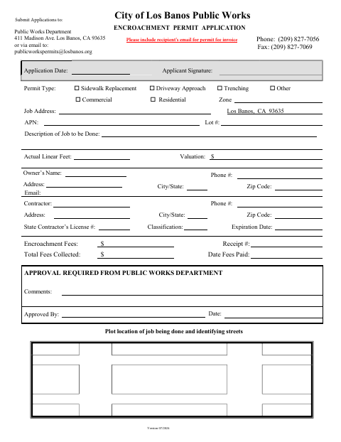 First page of the Encroachment Permit Application