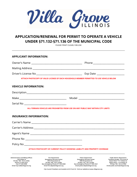 First page of the Application for Permit to Operate a Vehicle
