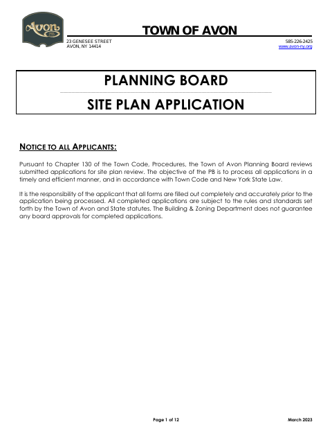 First page of the Site Plan Application