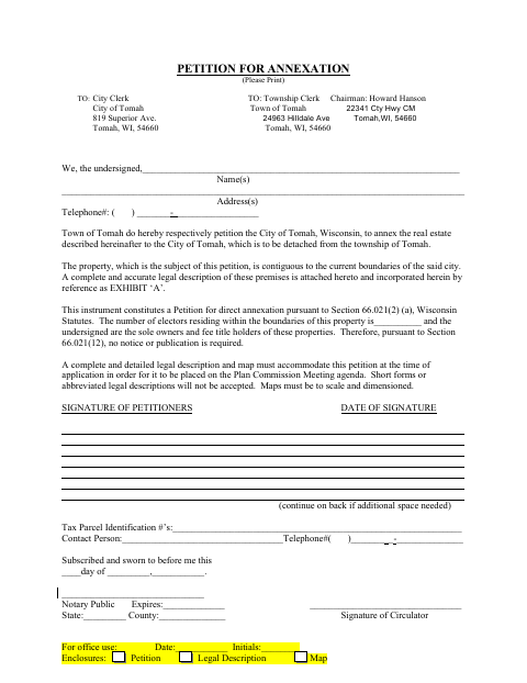 First page of the Petition for Annexation