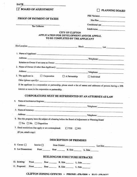 First page of the Application for Development and/or Appeal