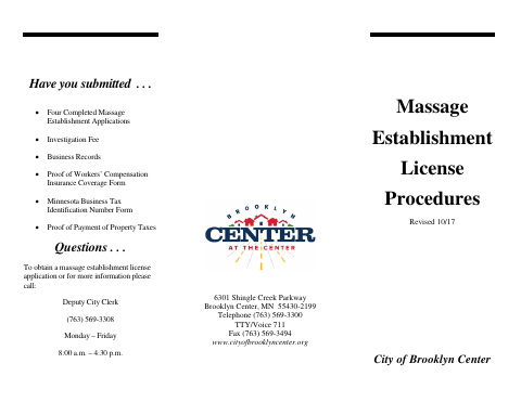 First page of the Massage Establishment and Certificate Applications