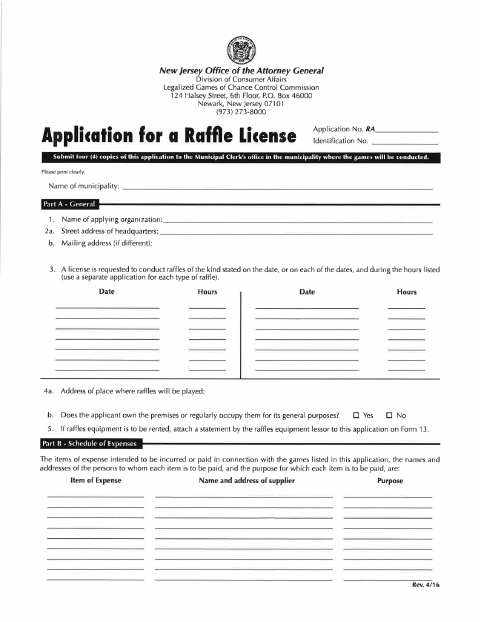 First page of the Application for a Raffle License