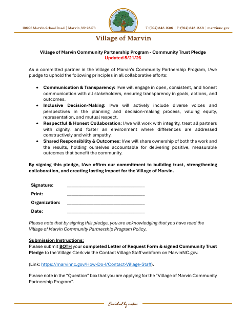 First page of the Community Trust Pledge