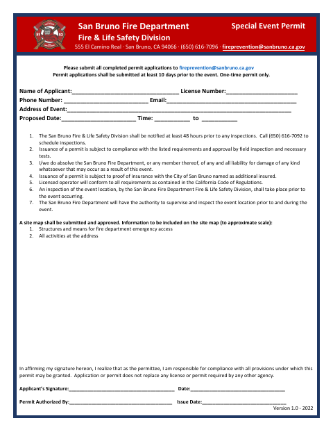 First page of the Special Event Permit