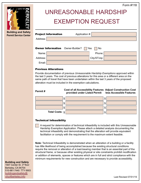 First page of the Unreasonable Hardship Exemption Request