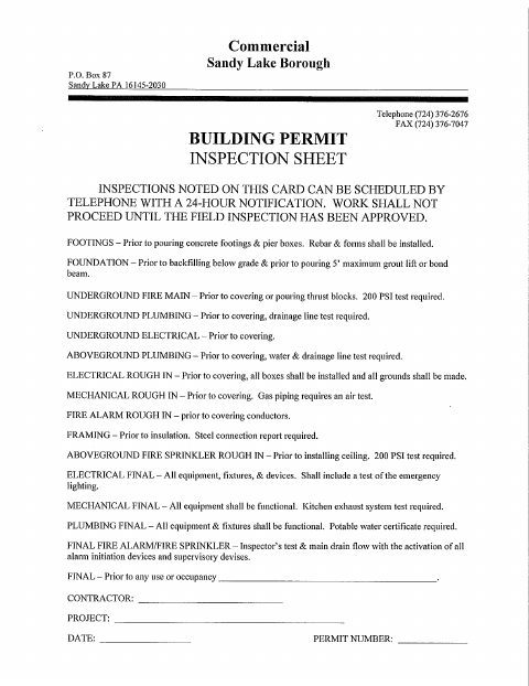 First page of the Commercial Building Permit Application