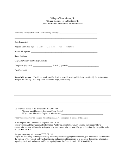 First page of the Official Request for Public Records Under the Illinois Freedom of Information Act